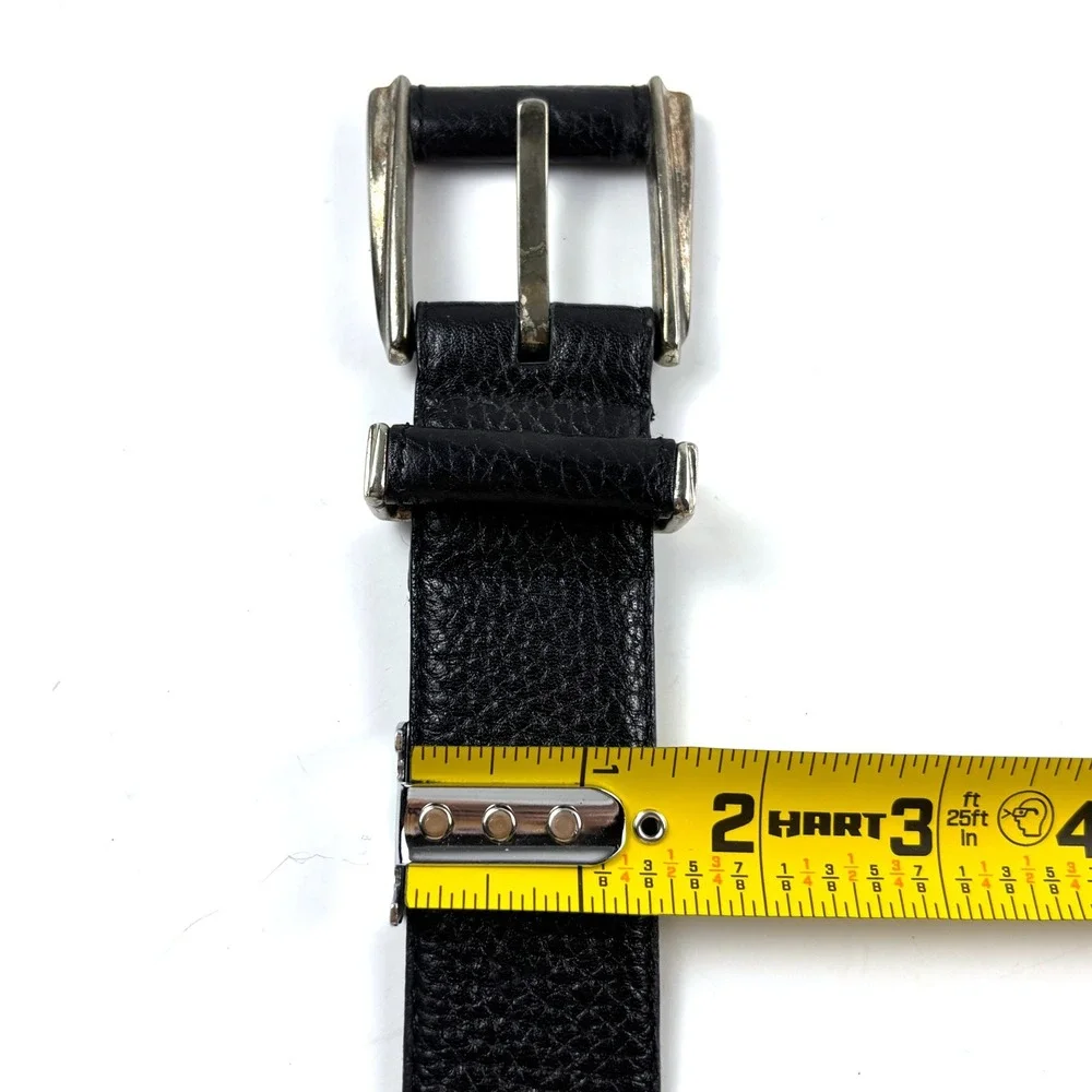 Liz Claiborne Belt Womens Lg 32-36 Black Genuine Leather Pebbled Silver Buckle